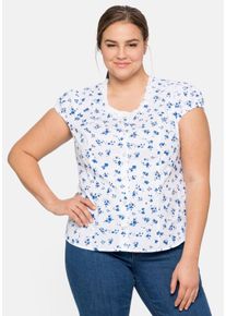 Große Größen Trachtenbluse mit schmaler Rüsche und Puffärmeln Gr. 48 weiß geblümt von sheego für Damen