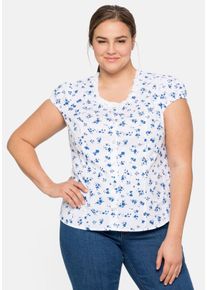 Große Größen Trachtenbluse mit schmaler Rüsche und Puffärmeln Gr. 42 weiß geblümt von sheego für Damen