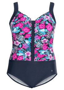 Große Größen Badeanzug mit Blumenprint und Rüschen Gr. 58E blau geblümt von sheego für Damen