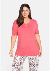 Große Größen Schlafanzugshirt mit Spitze am Saumabschluss Gr. 44/46 pink geblümt von sheego für Damen