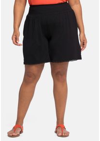 Große Größen Jerseyshorts mit Smokbund und Häkelspitze Gr. 50 schwarz von sheego für Damen