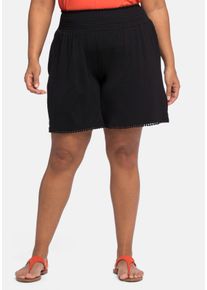 Große Größen Jerseyshorts mit Smokbund und Häkelspitze Gr. 54 schwarz von sheego für Damen