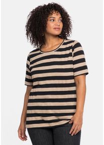 Große Größen Ringelshirt mit silberfarbenem Glitzereffekt Gr. 40/42 braun von sheego für Damen
