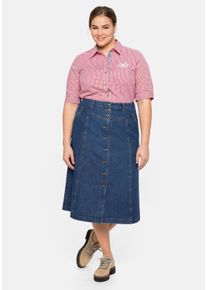 Große Größen Jeansrock mit Trachten-Stickereien Gr. 54 blau von sheego für Damen