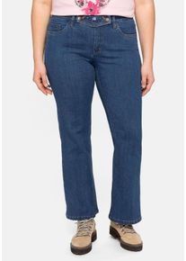 Große Größen Bootcut Trachtenjeans mit abknöpfbarem Latz Gr. 44 blau von sheego für Damen