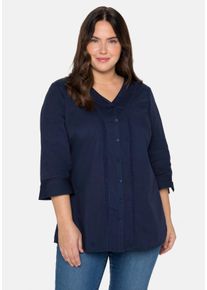 Große Größen Bluse mit 3/4-Arm, V-Ausschnitt und Spitze Gr. 44 blau von sheego für Damen