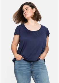 Große Größen T-Shirt mit Flügelärmeln und breitem Bund Gr. 52/54 blau von sheego für Damen