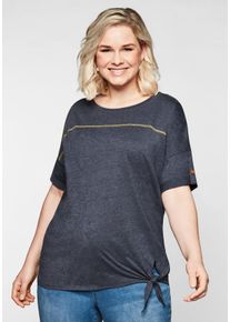 Große Größen Shirt mit Ziernaht und Knotendetail am Saum Gr. 56/58 blau von sheego für Damen