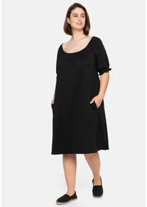 Große Größen Jerseykleid mit Smok-Ausschnitt und Puffärmeln Gr. 54 schwarz von sheego für Damen