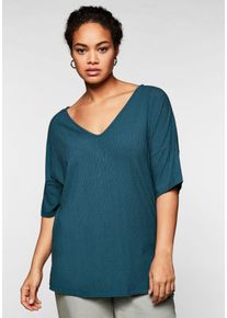 Große Größen Shirt mit V-Ausschnitt, in Oversized-Form Gr. 56/58 blau von sheego für Damen