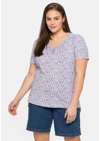 Große Größen Shirt mit zartem Alloverdruck, leicht elastisch Gr. 48/50 lila bedruckt von sheego für Damen