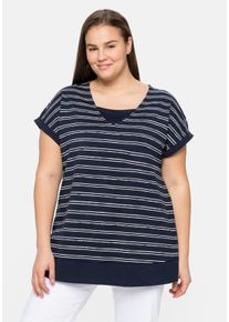 Große Größen Shirt in Layeroptik, mit dezenten Streifen Gr. 56/58 blau/weiß gestreift von sheego für Damen