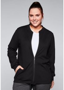 Große Größen Trainingsjacke mit Reißverschluss, aus Sweat Gr. 52/54 schwarz von sheego für Damen