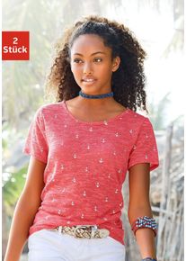 Beach Time Große Größen T-Shirt Gr. 40/42 rot/beige bedruckt für Damen