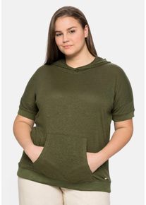 Große Größen Kapuzenshirt mit Kängurutasche, im Leinenmix Gr. 52/54 grün von sheego für Damen