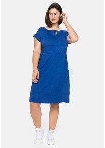 Große Größen Jerseykleid mit weitem Ausschnitt und Taschen Gr. 44 blau von sheego für Damen