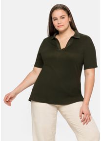Große Größen Poloshirt in Rippstruktur, leicht tailliert Gr. 44/46 grün von sheego für Damen