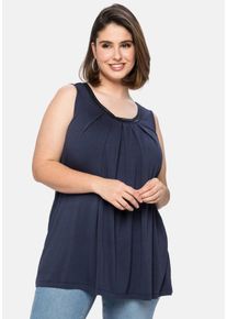 Große Größen Jerseytop mit Falten am Ausschnitt Gr. 40 blau von sheego für Damen