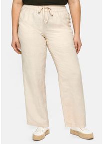 Große Größen Leinenhose mit elastischem Bund und Bindeband Gr. 44 beige von sheego für Damen