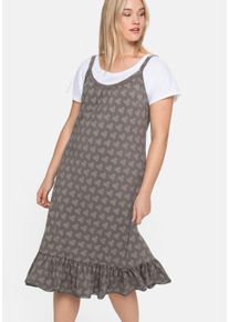 Große Größen Trägerkleid mit Shirt, in A-Linie und mit Alloverdruck Gr. 56 grau bedruckt von sheego für Damen