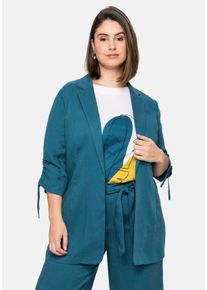 Große Größen Longblazer mit Reverskragen und 3/4-Ärmeln Gr. 40 blau von sheego für Damen