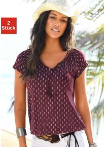Vivance Große Größen Kurzarmshirt Gr. 48/50 rot/schwarz für Damen