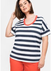 Große Größen Ringelshirt mit Glitzergarn, in Oversized-Form Gr. 56/58 blau/weiß gestreift von sheego für Damen