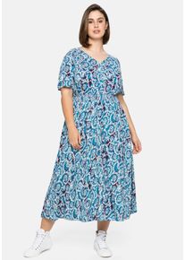 sheego by Joe Browns Große Größen Kleid mit Alloverdruck und Smokbund Gr. 54 blau bedruckt von sheego für Damen