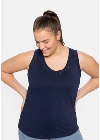 Große Größen Tanktop mit Dekoknöpfen am V-Ausschnitt Gr. 58 blau von sheego für Damen