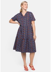 Große Größen Shirtkleid mit Paisleydruck und Lochspitze Gr. 54 blau von sheego für Damen