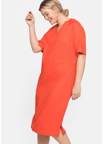 Große Größen Shirtkleid mit gesmoktem V-Ausschnitt Gr. 52 orange von sheego für Damen
