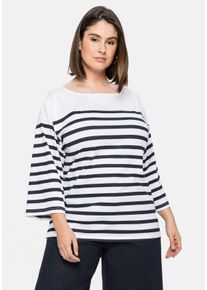 Große Größen Shirt mit Ringeln und Trompeten-Ärmeln, oversized Gr. 44/46 weiß von sheego für Damen