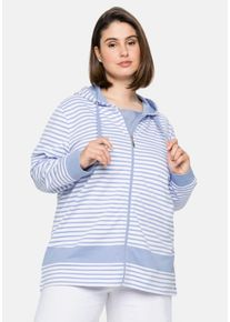 Große Größen Geringelte Sweatjacke mit Kapuze Gr. 40/42 blau von sheego für Damen