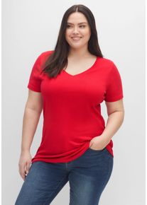 Große Größen Doppelpack Shirts mit V-Ausschnitt Gr. 48/50 schwarz/rot von sheego für Damen