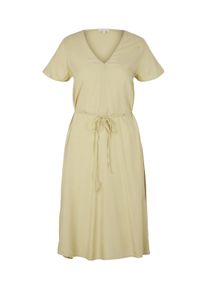Tom Tailor Damen Kleid mit feiner Raffung, grün, Logo Print, Gr. 36