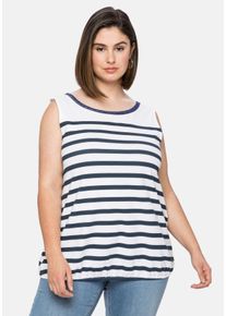 Große Größen Tanktop mit Ringeln und Rückenausschnitt Gr. 54 blau gestreift von sheego für Damen