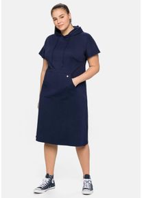 Große Größen Shirtkleid mit Kapuze und Kängurutasche Gr. 56 blau von sheego für Damen