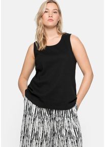 Große Größen Tanktop in Ripp-Qualität mit Rundhalsausschnitt Gr. 56 schwarz von sheego für Damen