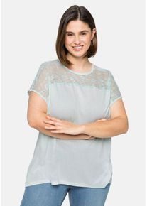 Große Größen Shirt mit Spitzenpasse an der Schulterpartie Gr. 52/54 blau von sheego für Damen