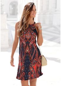Lascana Jerseykleid mehrfarbig Gr. 34 für Damen. Amerikanischer Ausschnitt und Allover-Druck. Figurumspielend