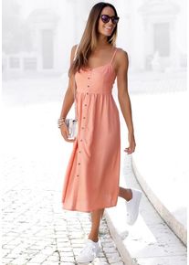Lascana Sommerkleid beige Gr. 34 für Damen. V-Ausschnitt und Kunststoffknöpfe. Figurumspielend