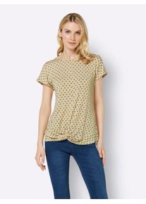 WITT Große Größen Shirt mit Pünktchendruck und Knoten am Saum Gr. 52 gelb für Damen