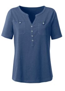 WITT Große Größen Shirt in Flammgarn-Struktur, mit Zierknopfleiste Gr. 48 blau für Damen