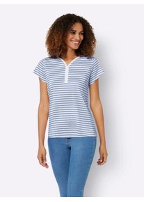 WITT Große Größen Ringelshirt mit V-Ausschnitt Gr. 42 blau gestreift für Damen
