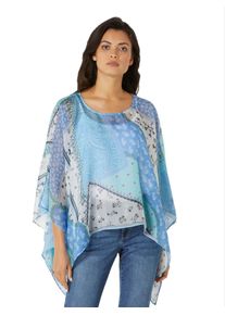 WITT Große Größen Tunika im Poncho-Stil mit Zipfelsaum, aus reiner Seide Gr. 3 blau für Damen
