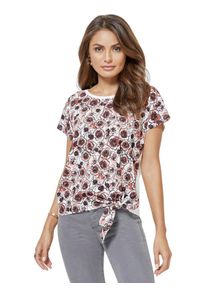 WITT Große Größen Shirt im Materialmix, mit Bindeband Gr. 42 weiß für Damen