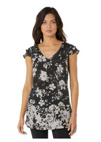 WITT Große Größen Longtunika mit Blumenprint und Flügelärmeln Gr. 44 schwarz geblümt für Damen
