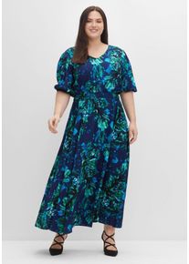 Große Größen Maxikleid mit Blumendruck und Ballonärmeln Gr. 54 blau geblümt von sheego für Damen