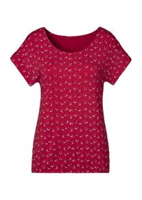 Lascana T-Shirt 'mit kleinem Cut-Out am Ärmel' rot Gr. 32/34 für Damen. Rundhals und Allover-Druck. Bequem. Nachhaltig.