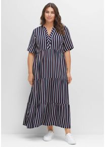 Große Größen Maxikleid mit Alloverstreifen, weich fließend Gr. 54 blau von sheego für Damen